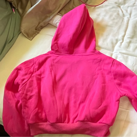 Pink Cropped Zip-Up Hoodie - Picture 2 of 6